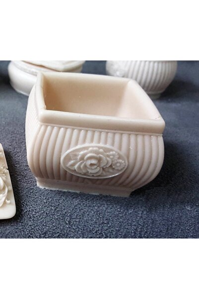 morlalem m Gül Çiçek Dekorlu Kare Mini Saksı Silikon Kalıp K-206-a, Taş Tozu ...