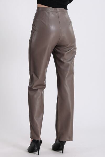 Leather Club Bej Regular Deri Pantolon