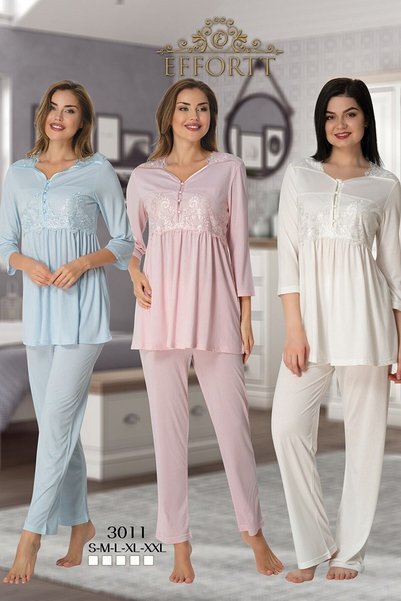Effort Pijama Effortt 3011 Σετ Πιτζάμες Εγκυμοσύνης με Ροζ Δαντέλα και Λεπτομ...