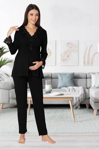 Effort Pijama طقم بيجامة للحوامل باللون الأسود 8092 من Zerre Bebe