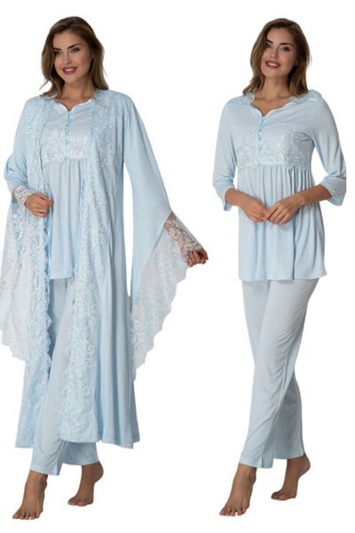 Effort Pijama Set de pijamale de maternitate Effortt Blue Princess cu halat 3015