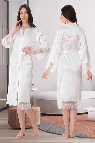 Effortt Written Long Maternity Satin Dressing Gown