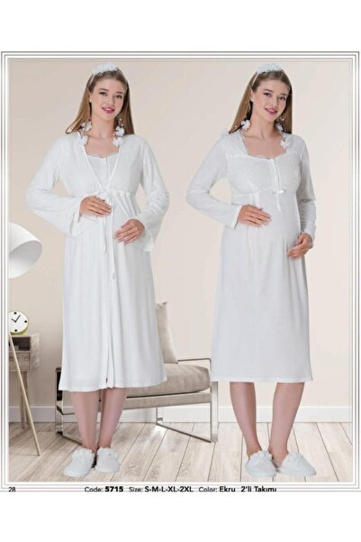 Mecit Pijama 5715 Ecru Maternity Maternity Nightgown Dressing Gown