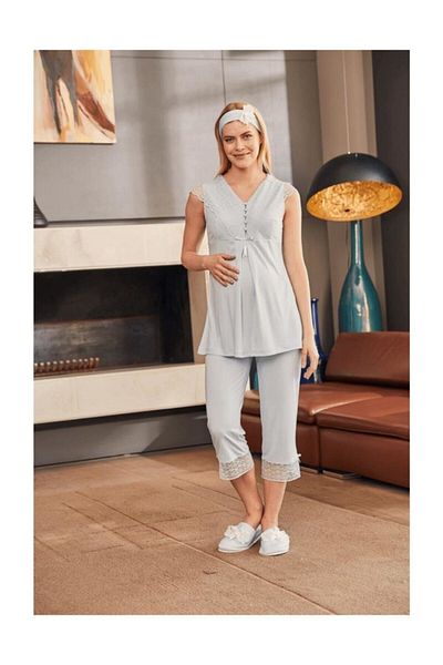 Mecit Blue Maternity Capri Pajamas Set 5219