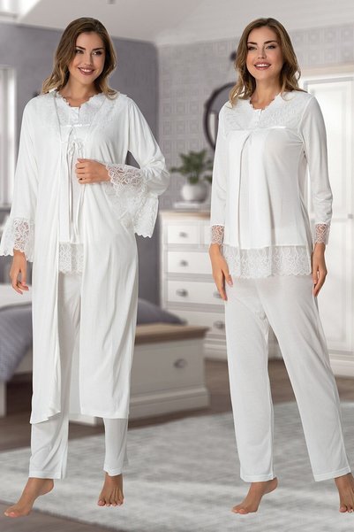 Generic Brand Women's Laced Sleeves and Lace Maternity Pajamas Set 7044