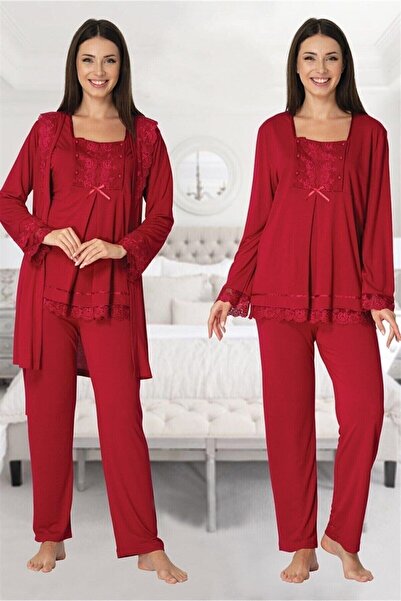 Generic Brand Women's Fuchsia Lace Skirted Maternity Pajama Set with Cotton D...