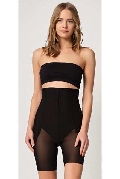Emay Жіночий чорний тюлевий корсет-боксер з застібками 2928