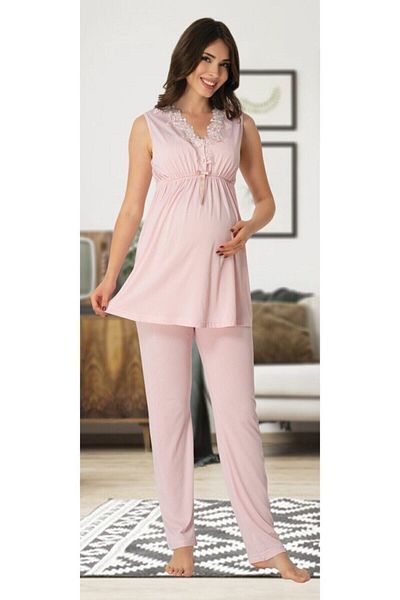 Effort Pijama Women's Pink Lace Collar Maternity Maternity Pajamas Set 8032p