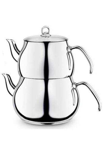 BARON Metal Kulp Orta Boy Paslanmaz Çelik Çaydanlık Çift Kapaklı Aile Boy