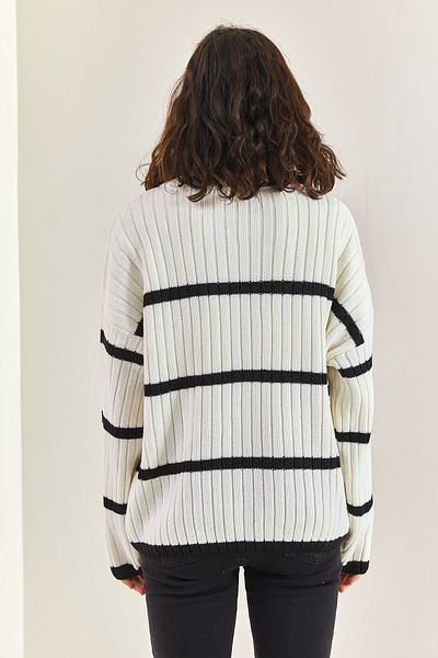 Bianco Lucci Women's Half Turtleneck Striped Sweater