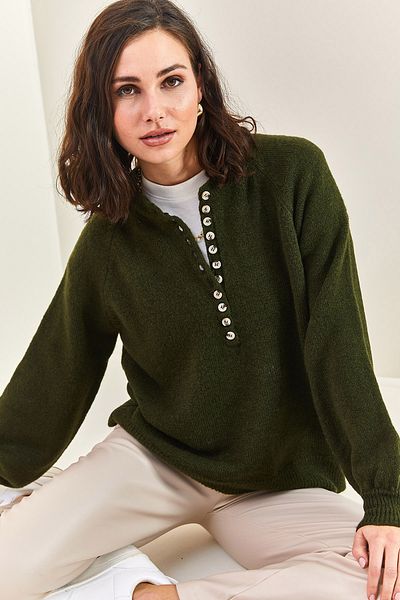 Bianco Lucci Gestreifter Strickpullover mit Knopfloch-Rollkragenpullover für Damen