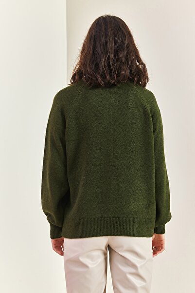 Bianco Lucci Kadın Yakası Ilikli Balıkçı Yaka Şeritli Triko Kazak