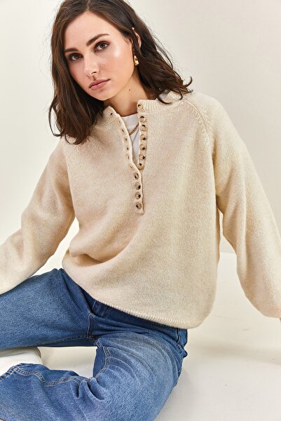 Bianco Lucci Kadın Yakası Ilikli Balıkçı Yaka Triko Kazak