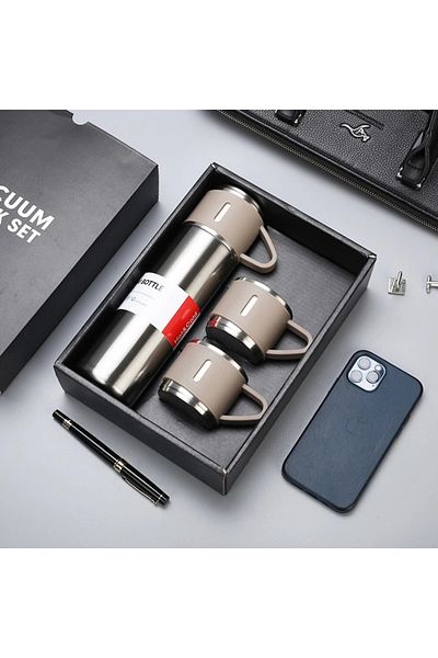 Protonust Stainless Steel Double Layer 500 Ml 3 Cup Set Thermos Hot Cold Thermos