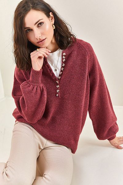 Bianco Lucci Women's Buttonhole Turtleneck Knitwear Sweater
