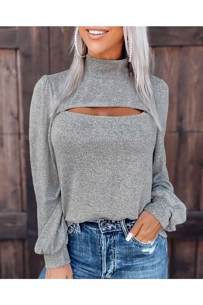 rengamoda Women's Chest Window Detail Soft Fabric Blouse
