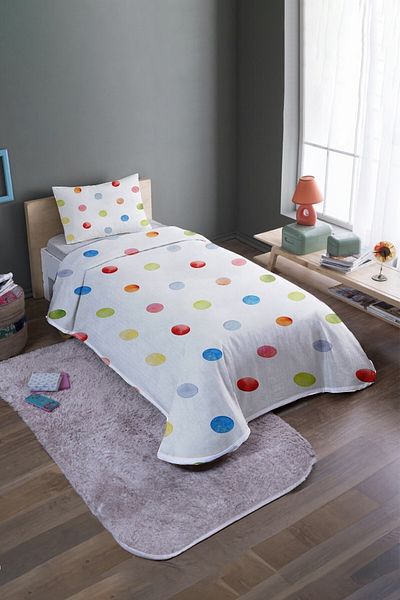EVPANYA Set cuvertură de pat individuală cu model de buline colorate