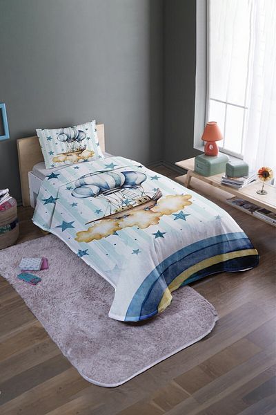 EVPANYA Set cuvertură de pat și pique unică cu model Flying Cloudy Ship