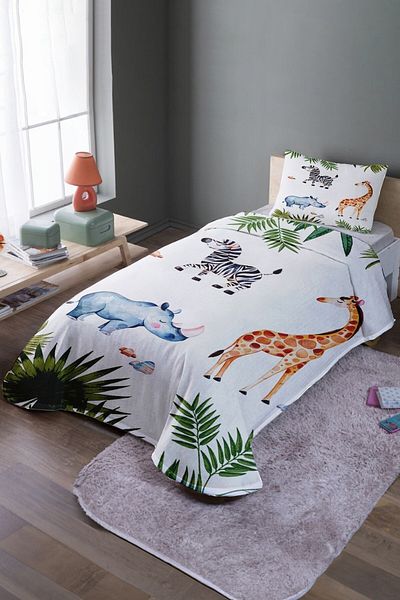 EVPANYA Σετ μονό κάλυμμα και πικέ με σχέδια Safari Animals