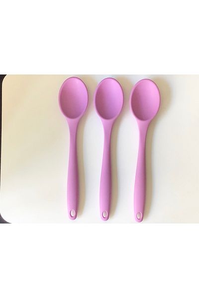 PİNK ROSE Bybirgül Large Size Fireproof Non-Stick Silicone 3-Piece Spatula Spoon Set Lilac Color 3 Pieces