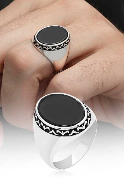 ALYANSEVİM Siyah Oniks Taşlı 925 Gümüş Erkek Yüzük