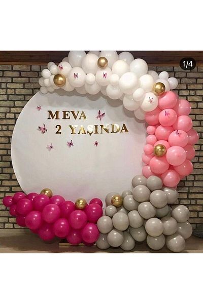 MKYS 100 Pink-Fuchsia-White-Grey-Chrome Gold Balloons + 5 Mt. Balloon Chain