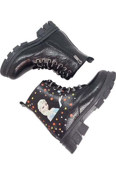 İpek Girl's Black Elsa Printed Light Sole Waterproof Boots