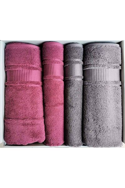 Özdilek Light Anthracite - Dark Pink Bath and Bath Set