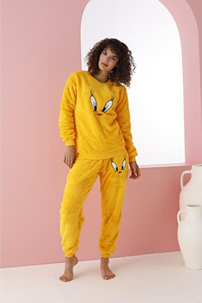 Mrs Justin Kadın Pijama Takımı Welsoft Peluş Civciv Tweety Kuşu