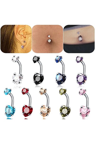 Arescollection Cerrahi Çelik Zirkon Taşlı Kalp Göbek Piercingi