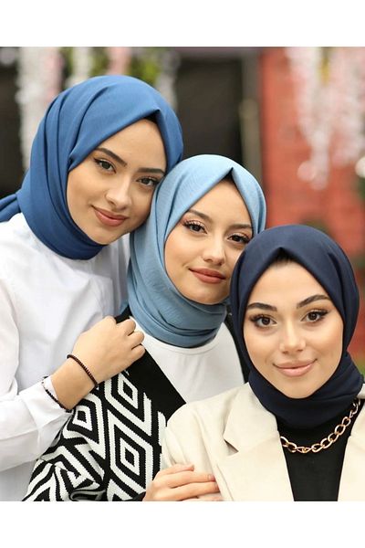 Narine Hijab Γυναικείο βαμβακερό σάλι Cazz Μοντέλο Σετ 3 τεμαχίων-μπλε -baby Blue-navy blue