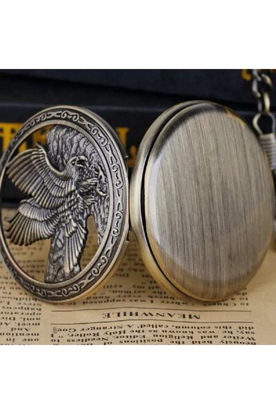 hediyeconcepti Retro Falcon Carved Eagle Mole Pocket Watch