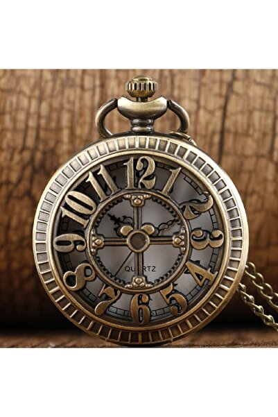 hediyeconcepti Steampunk Retro Hollow Büyük Sayılar Zincirli Köstekli Cep Saati