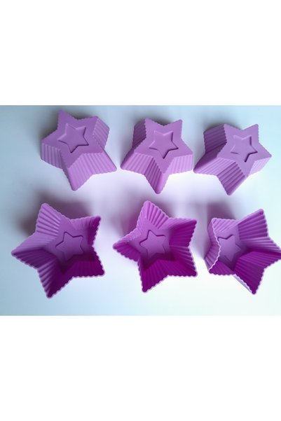 PİNK ROSE Bybirgül Lilac-purple 12 Pieces Silicone Mini Star Cake Mold, Muffin Mold 12 Pieces