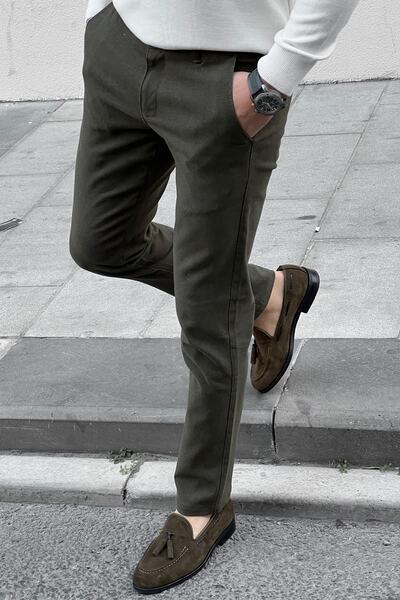 NAZEF Dar Kesim Kendinden Desenli Yan Cep Pamuk Pantolon