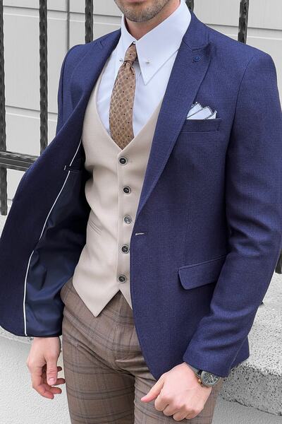 NAZEF Slim Fit High Quality Pointed Collar Wool Jacket