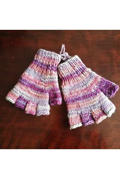 Butik Tülin Otantik Kadın Has Yün El Örgüsü Çok Renkli Ebruli Kalın Parmaksız...