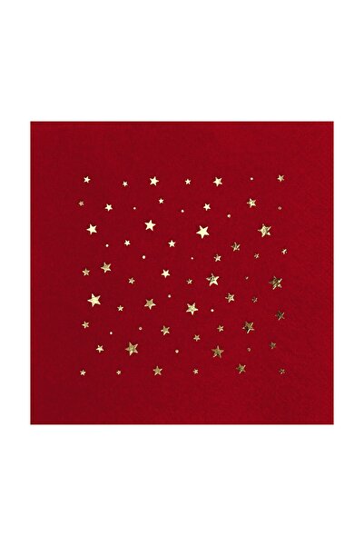 Story 33x33 Cm Altın Varak Yıldızlar Desenli 16'lı Bordo Renkli Kağıt Peçete