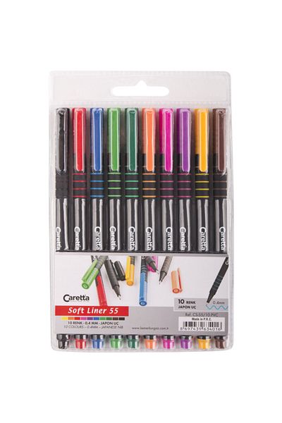 Caretta 0.4 MM Softliner Felt Tip Pen - Mixed Color 10 LU CS-55