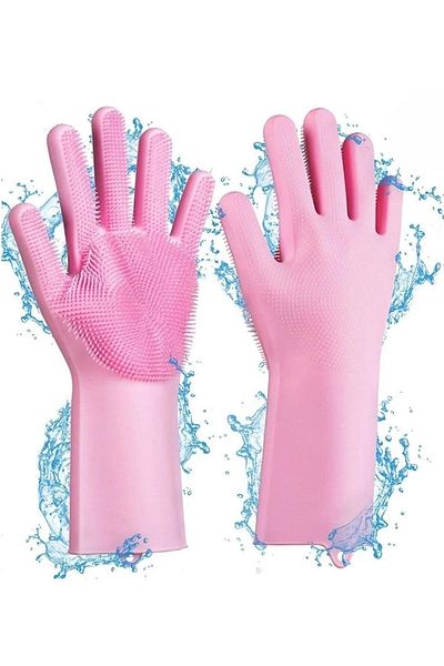 Tilbe Home Dishwashing Gloves Durable Silicone Gloves Non-Slip Serrated Oven Kitchen Gloves Set of 2