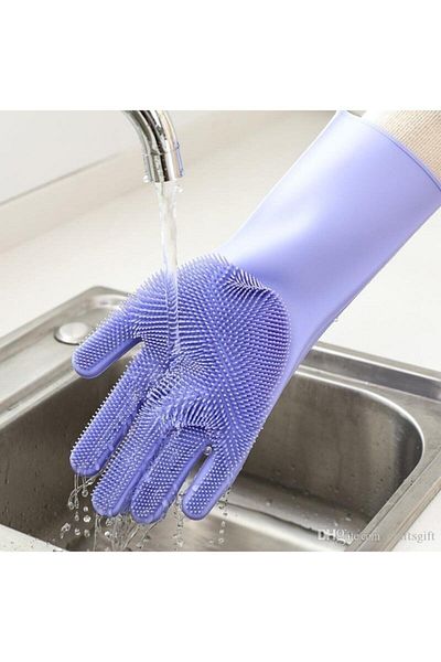 Tilbe Home قفازات غسيل الأطباق، قفازات سيليكون متينة، مقاومة للانزلاق، قفازات مطبخ للفرن، مجموعة من 2