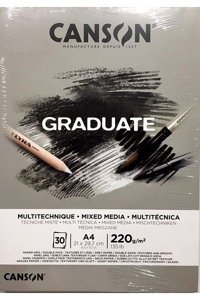 Canson Drawing Block Graduate Mix Media Gray 30 Sy A4 220 Gr