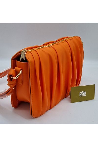 DSN Orange Pleated Faux Leather Hand and Shoulder Bag