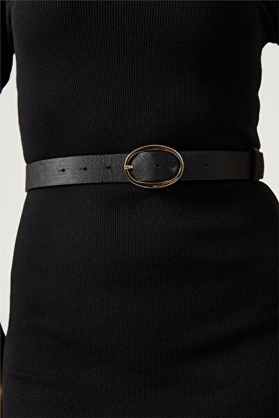 oshebu Kadın Oval Tokalı Kemer Siyah