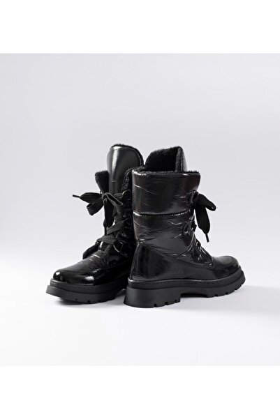 WHİTE LİNE Siyah Kırışık Su Geçirmez Kadın Kar Botu