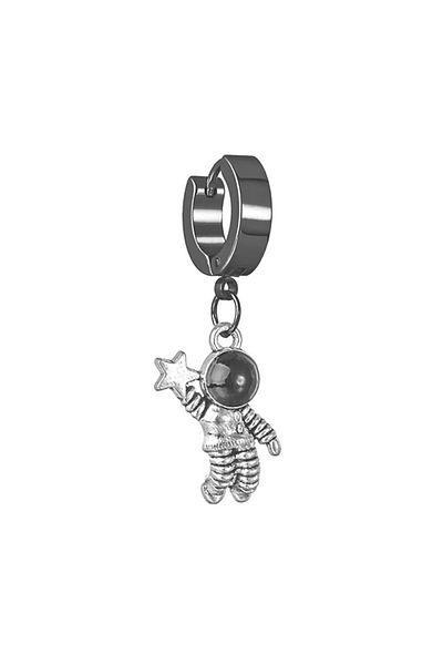 Jaida Moda Unisex 316l Steel Black Color Dangle Astronaut Hoop Earrings