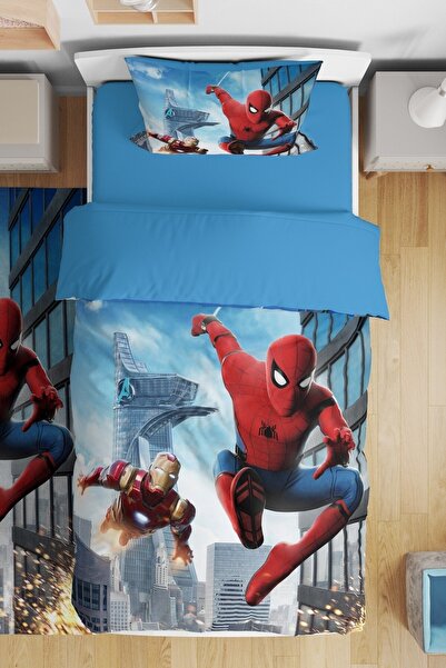 EVPANYA Demir Adam Ve Örümcek Desenli Tek Kişilik Bebek Çocuk Nevresim Takımı