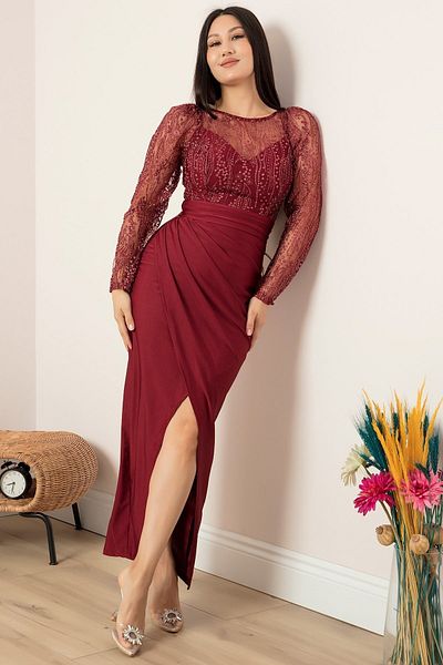 PULLIMM Buble Long Sleeve Evening Dress 39527
