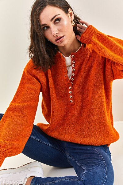 Bianco Lucci Pulover de damă cu gât tricotat cu butoniere