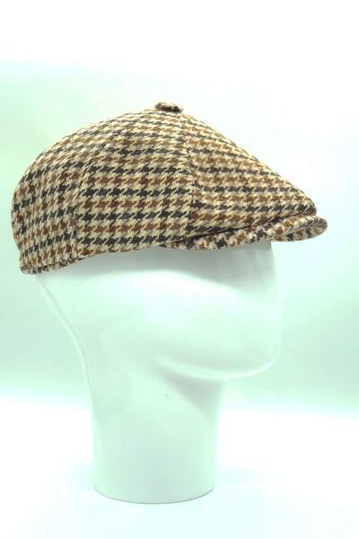 Hoppe قبعة شتوية من الصوف باللون البيج بنقشة Houndstooth مكونة من 8 قطع على الطراز البريطاني من Peaky Blinders